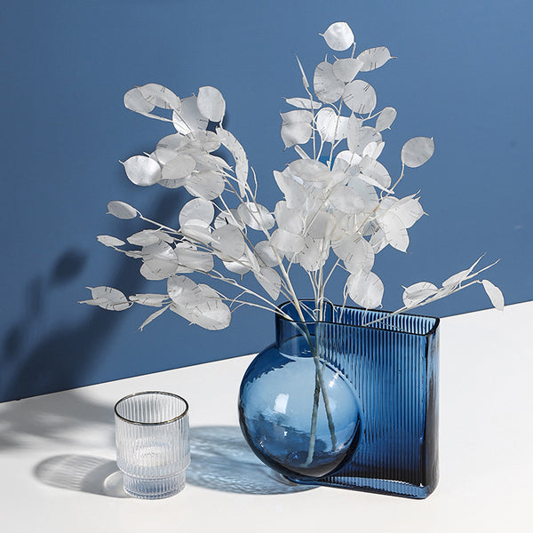 Water Element : Round with Rectangular Design Blue Glass Vase