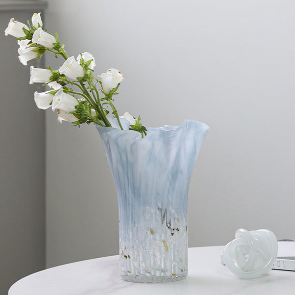 Water Element : Irregular - Rim Light Blue Glass Vase