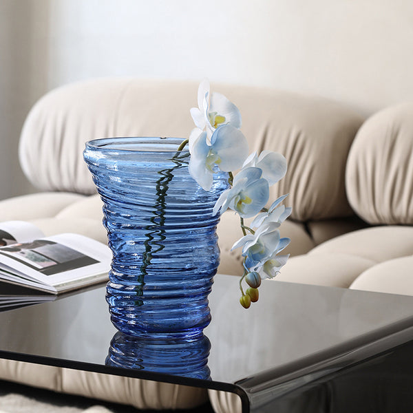 Water Element : Ribbed Blue Glass Flower Vase
