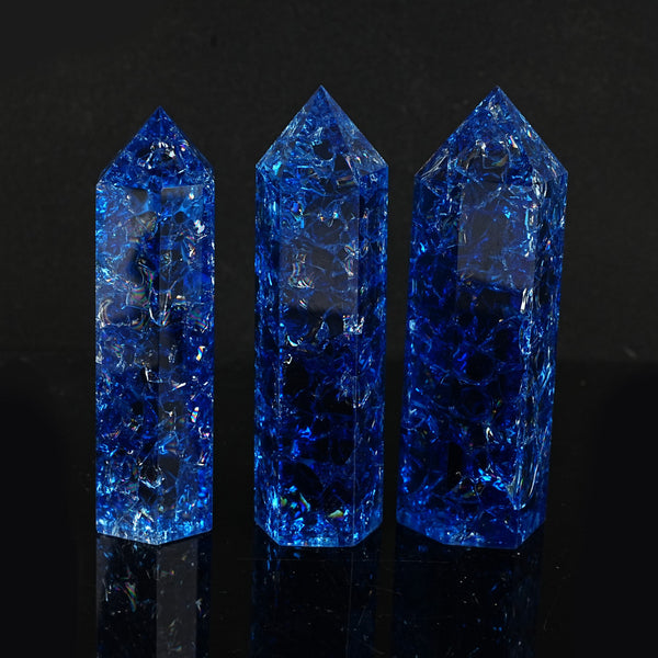 Water Element: Blue Crackle Quartz Hexagonal Prism Ornaments